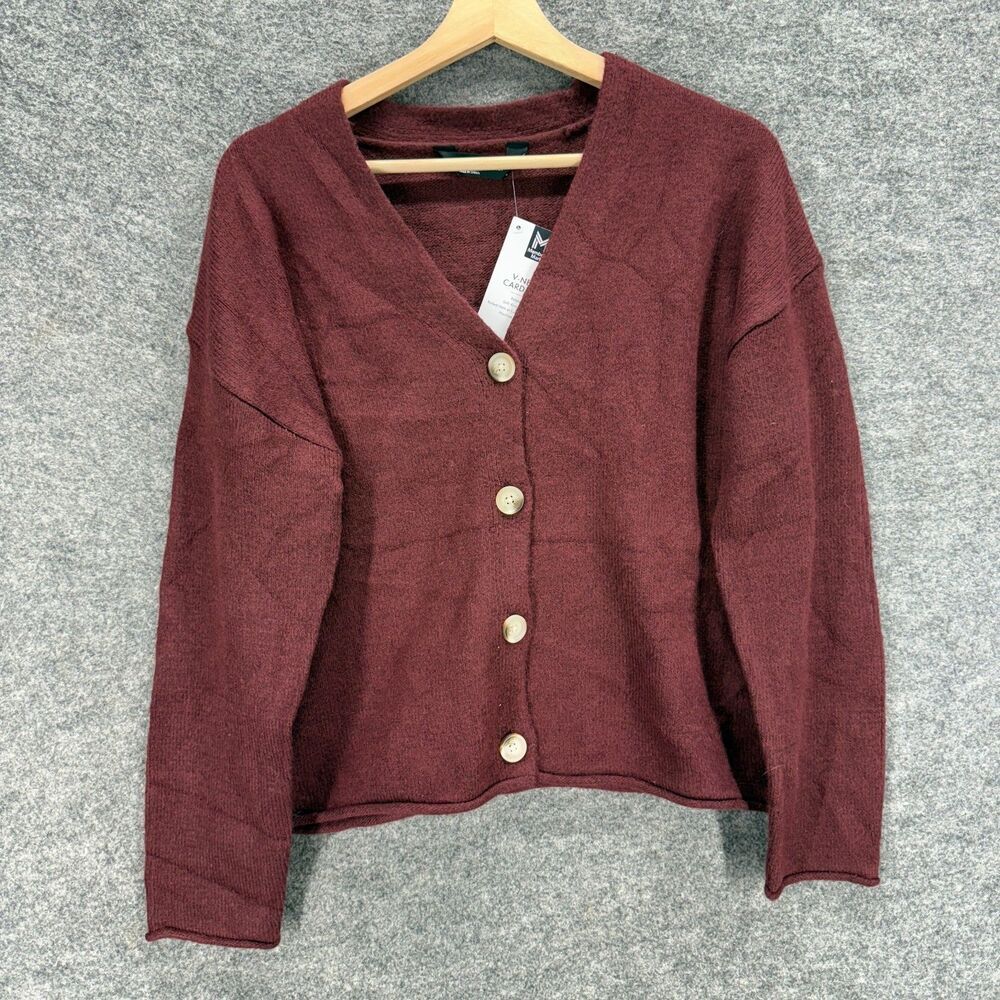 New Member's Mark Cardigan Women M Medium Red Button Up V-Neck Long Sleeve